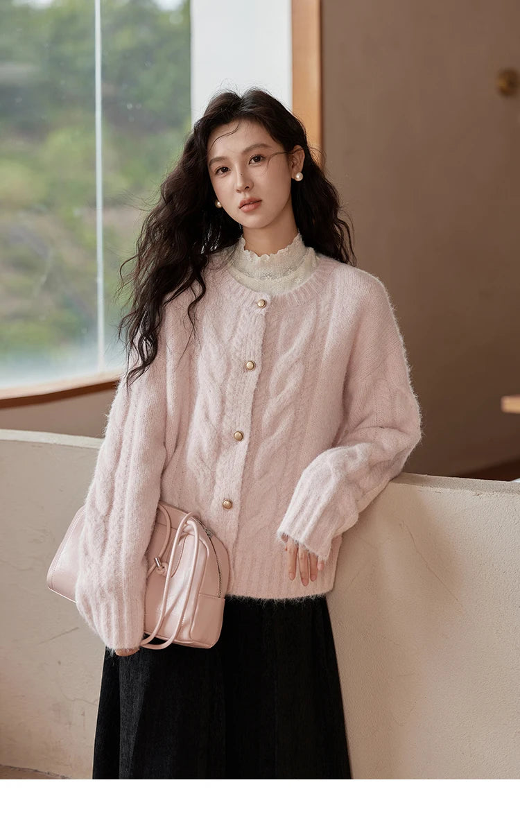 MISHOW Sweet Sweater Cardigan Women 2024 Autumn Winter French Gentle Slim Single Breasted O-Neck Wool Knitted Jacket MXD55Z1030