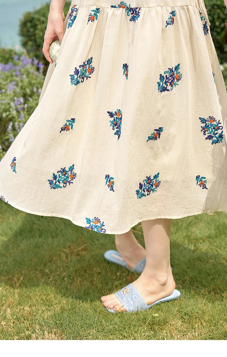 MISHOW French Romantic Dress 2024 Summer Women Embroidered Flower Fairycore Dresses Elastic Waist Drawstring Dress MXD24L1835