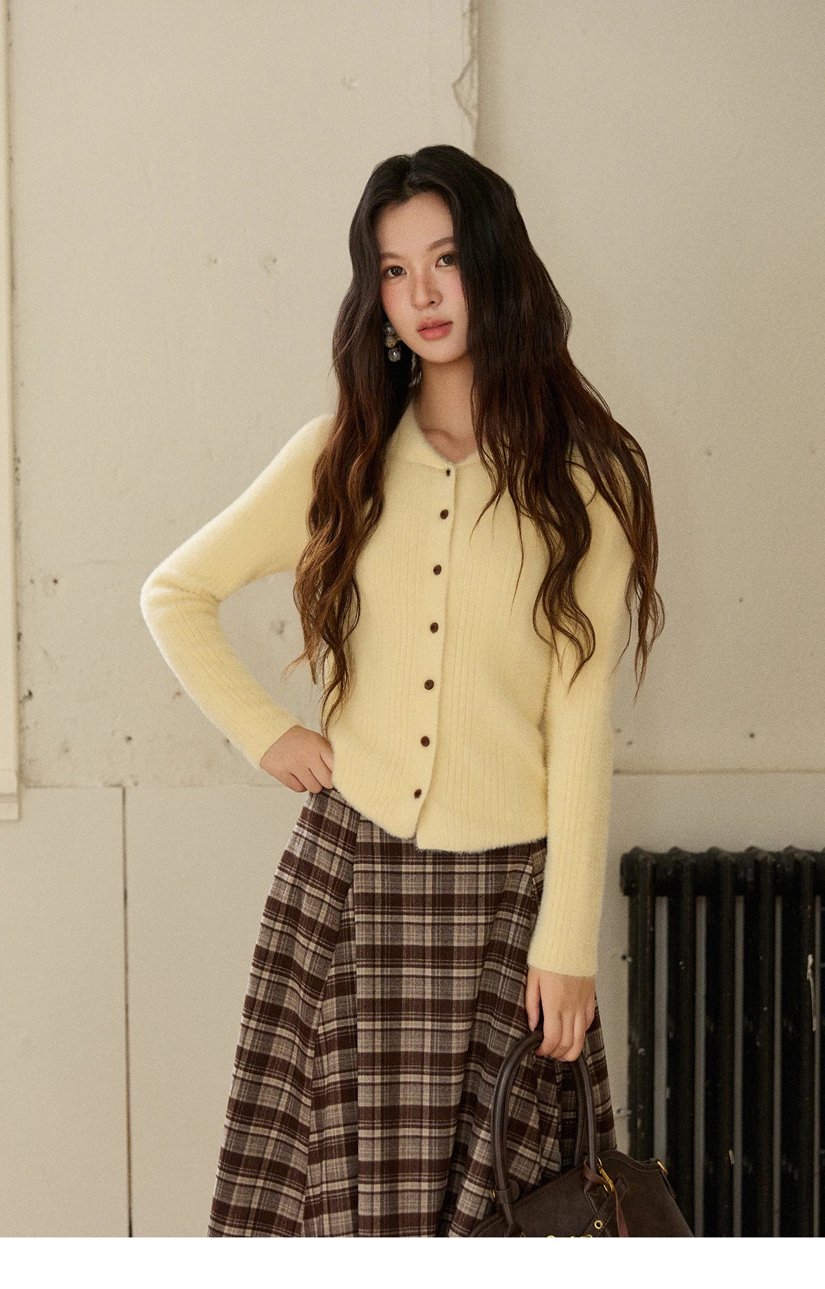 MISHOW Woman Yellow Cardigan 2025 Winter Imitation Mink Fur Knitted Cardigan Turn-down Collar Long Sleeves Soft Top MXE89Z2671