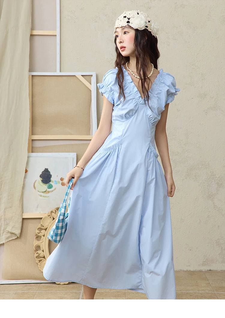 Mishow V-Neck Puff Sleeve Office Midi Dress MXD29L1934
