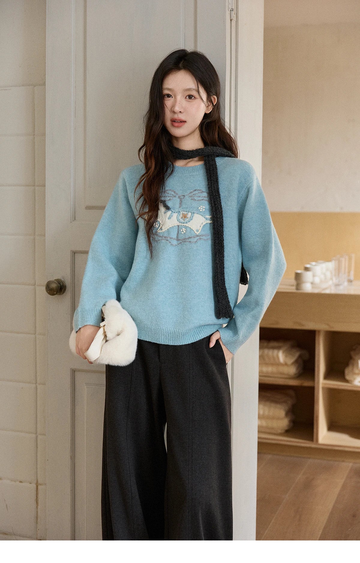 MISHOW Handmade Embroidered Jacquard Sweater for Women in Autumn Winter 2025 Thick Pony Knitted Pullover Sweaters MXE92Z2848