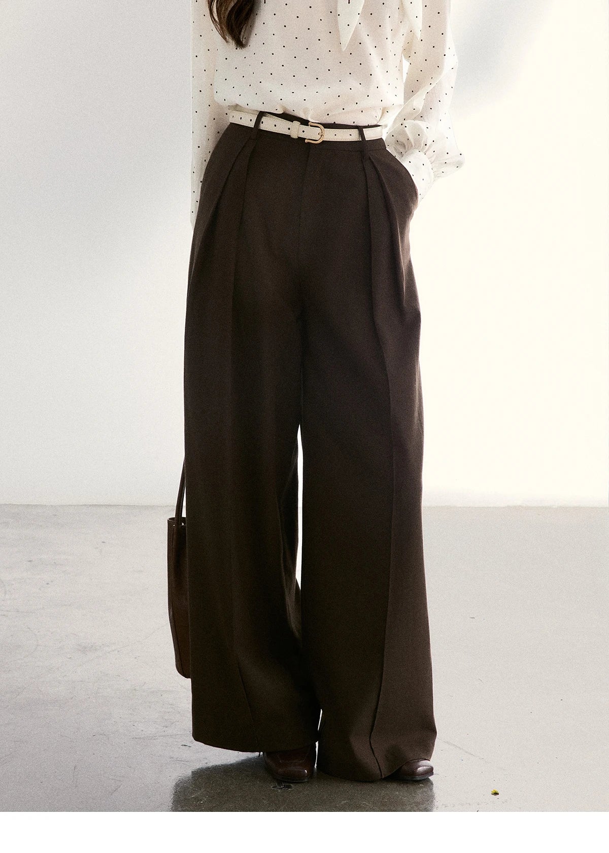 MISHOW Women's Dark Brown Wide Leg Pants 2026 Spring High Waist Pleated Pants Back Elastic Waist Casual Trousers MXF108K1010