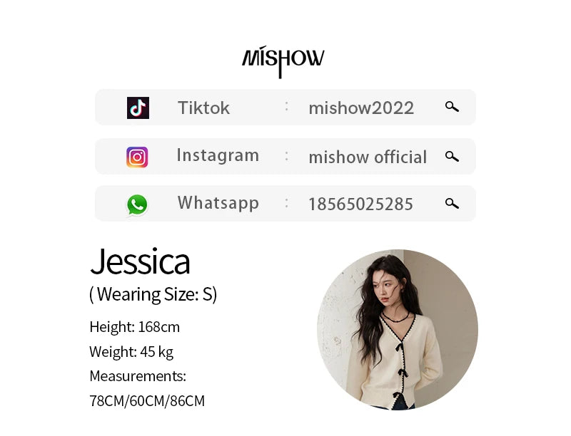 MISHOW Simple Knitted Cardigan Women V-Neck Single Breasted Bow Sweater Jacket Elegant French Long Sleeve Knitted Top MXD34Z0938