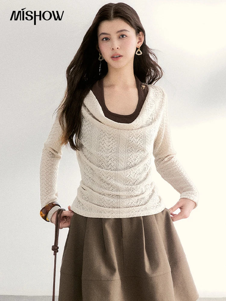 MISHOW Women's Knit Top Halter Camisole Set 2026 Spring Swinging Collar Hollow Out Knitted Casual Two-Piece Knitwear MXF108T0751