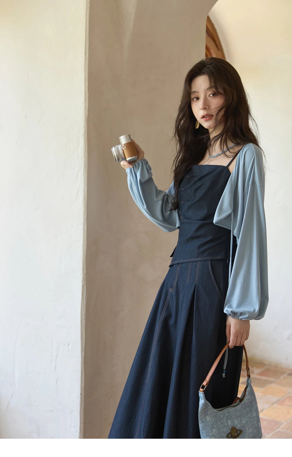 MISHOW Imitation Denim Casual Camisole Desses for Women Autumn 2025 Solid Lace-up Cardigan Separately (Not A Set) MXE41T0693