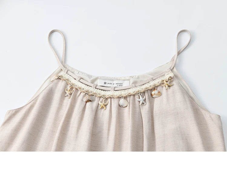 MISHOW Lotus Pink Camisole Dress for Women Summer 2025 Sleeveless Solid Shell Ribbon Dresses Female Fashion Shirring MXE33L2156