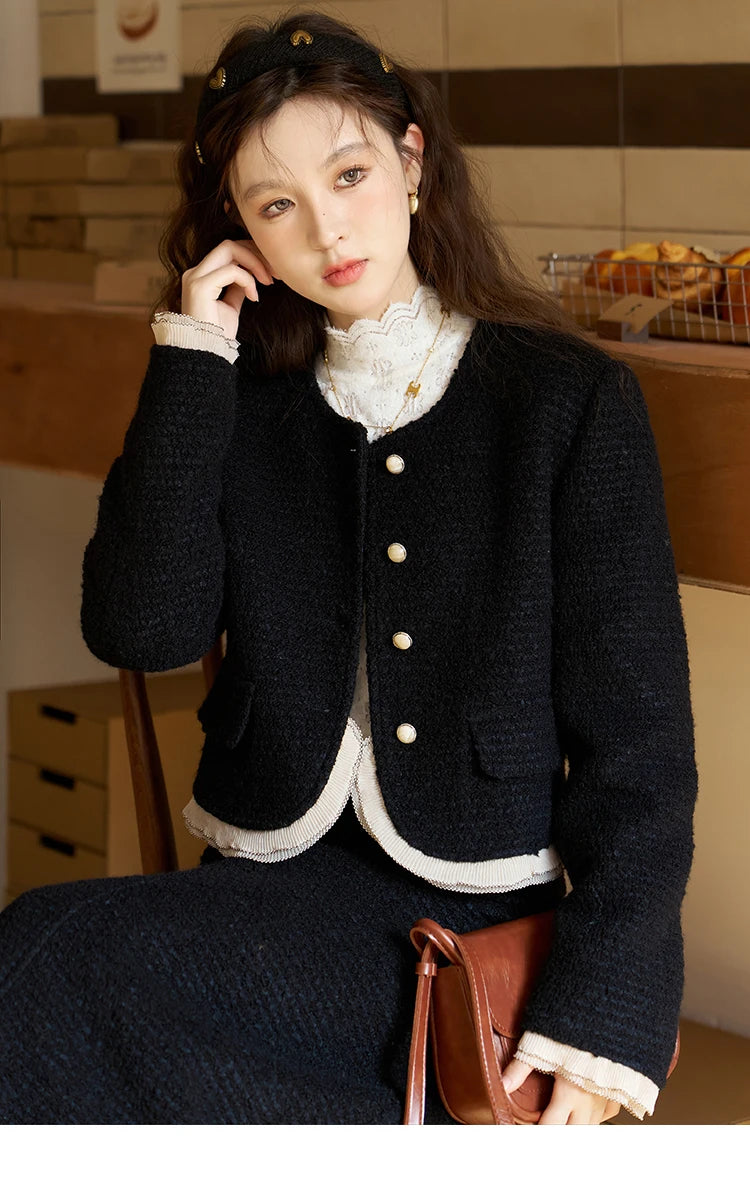 MISHOW Wool Blend Short Coat Rear Split Skirt Separately Women 2024 Winter French Fashion Elegant Jacket A-line Skirt MXC56W0162