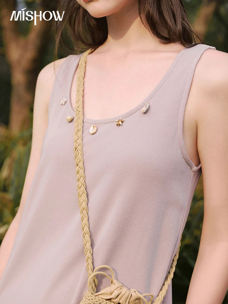 MISHOW Holiday Summer Vest Dresses Women 2025 New Solid Sleeveless Round Neck Slimming Long Dress Female Fashion MXE33L2205
