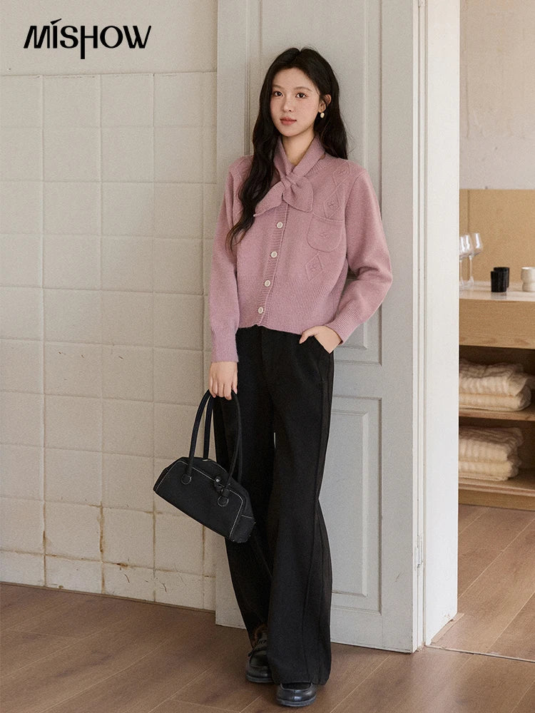 MISHOW Detachable Scarf Sweater for Women 2025 Autumn Winter Taro Purple Casual Warm Tops Soft Thick Knitted Sweater MXE91Z2825