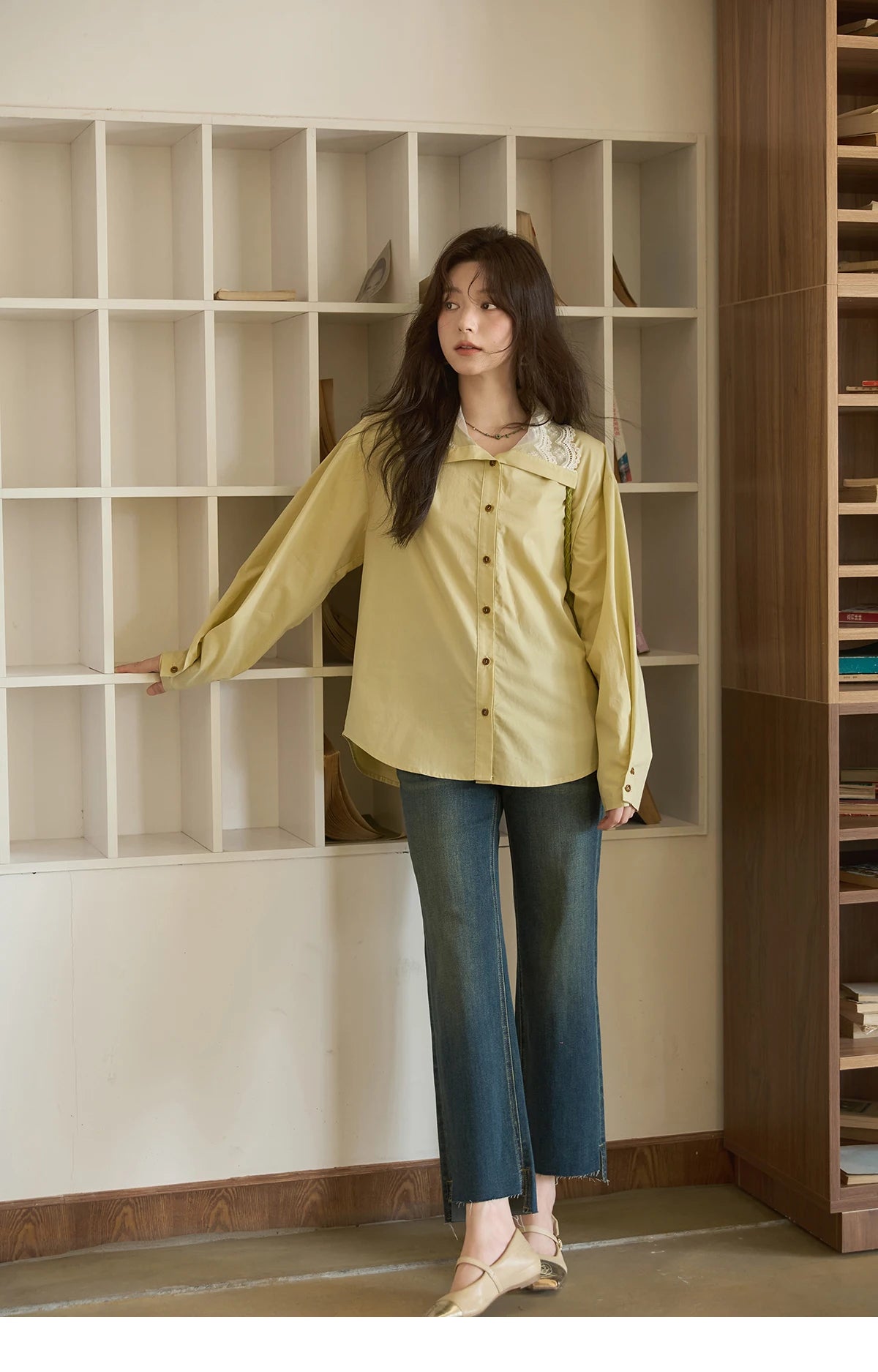 MISHOW Autumn Solid Cotton Shirt Autumn V-neck Double-layer Lace Retro Design Shirts Single Breasted Tops Office Lady MXE41C2366