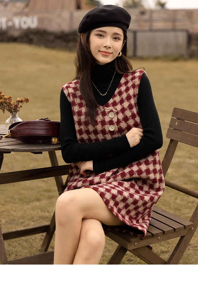 MISHOW Plaid Vest Dress Winter Vintage Womens Dresses Aline Vneck Sleeveless Woolen Vestidos Chic Female Clothes MXB47L1332