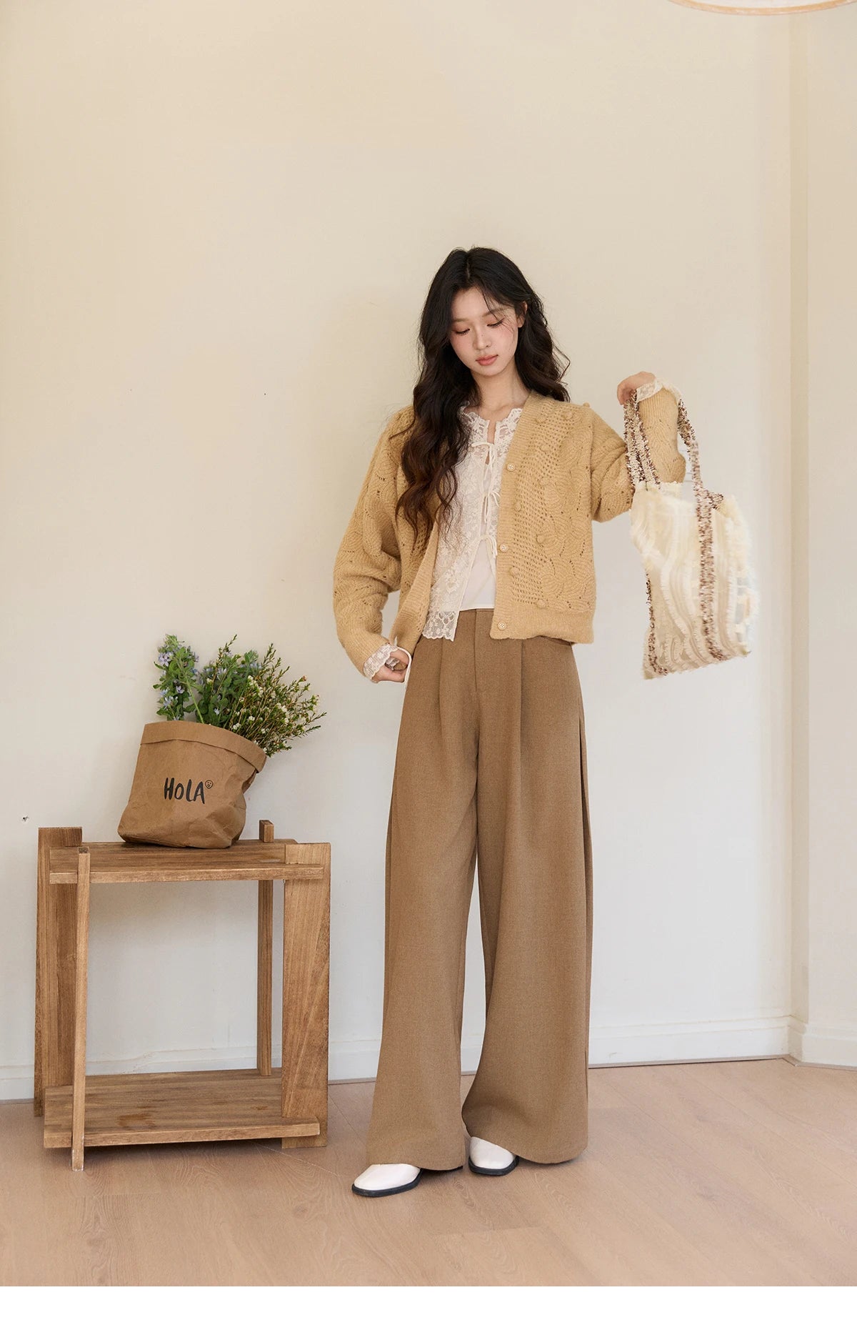 MISHOW Women's Solid Hollow-out Knit Thin Cardigan 2026 Spring V-Neck Bobble Knit tops Casual Loose Knitted Sweater MXF108Z1020