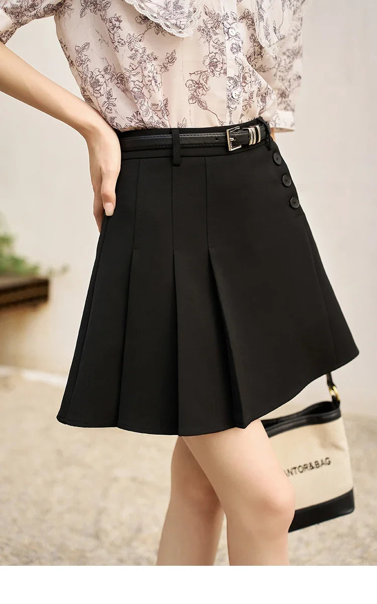MISHOW Women's Pleated Short Skirt 2023 Summer College Style Solid High Waist Button A-LINE Above Knee Mini Skirts MXC37B0043