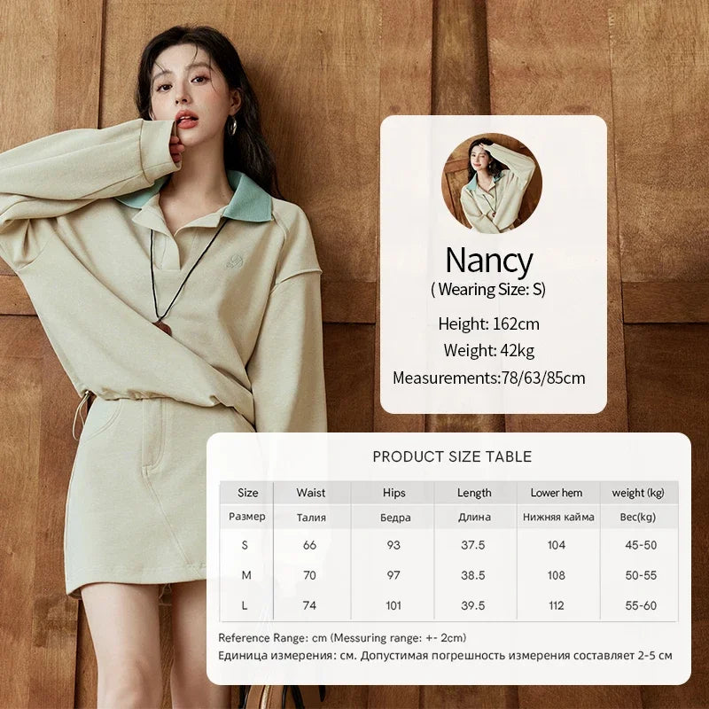 Mishow Polo Neck Sweatshirt & Contrast Letter Skirt Set MXD44V0097