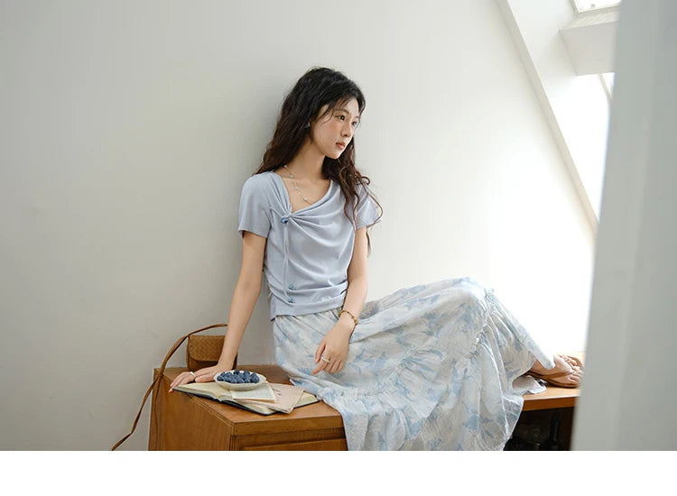 MISHOW Two Piece Set Women's Fashion Lace Up Top 2025 Summer New Casual Print Wide Leg Half Skirt Set Ladies Clothing MXE35T0596