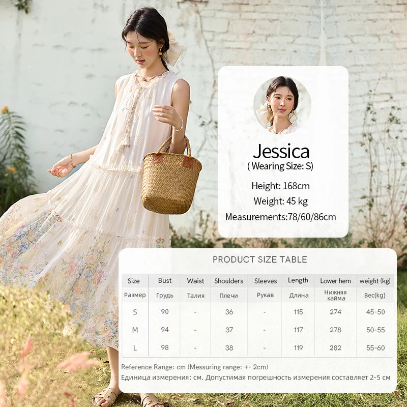 MISHOW Women's Fashion Sleeveless Print Dress 2025 Summer New Mushroom Edge O-Neck Lace Up Tassels Loose Midi Dresses MXE36L2253