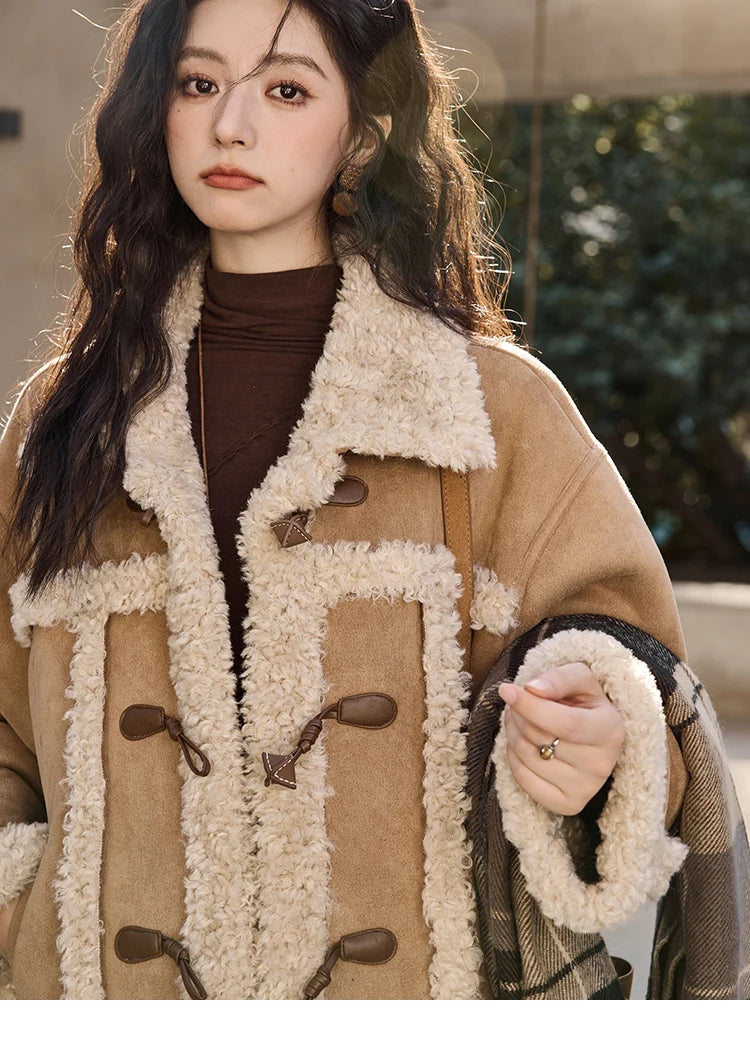 Mishow Vintage Cow Horn Button Lamb Wool Coat MXD35W0492