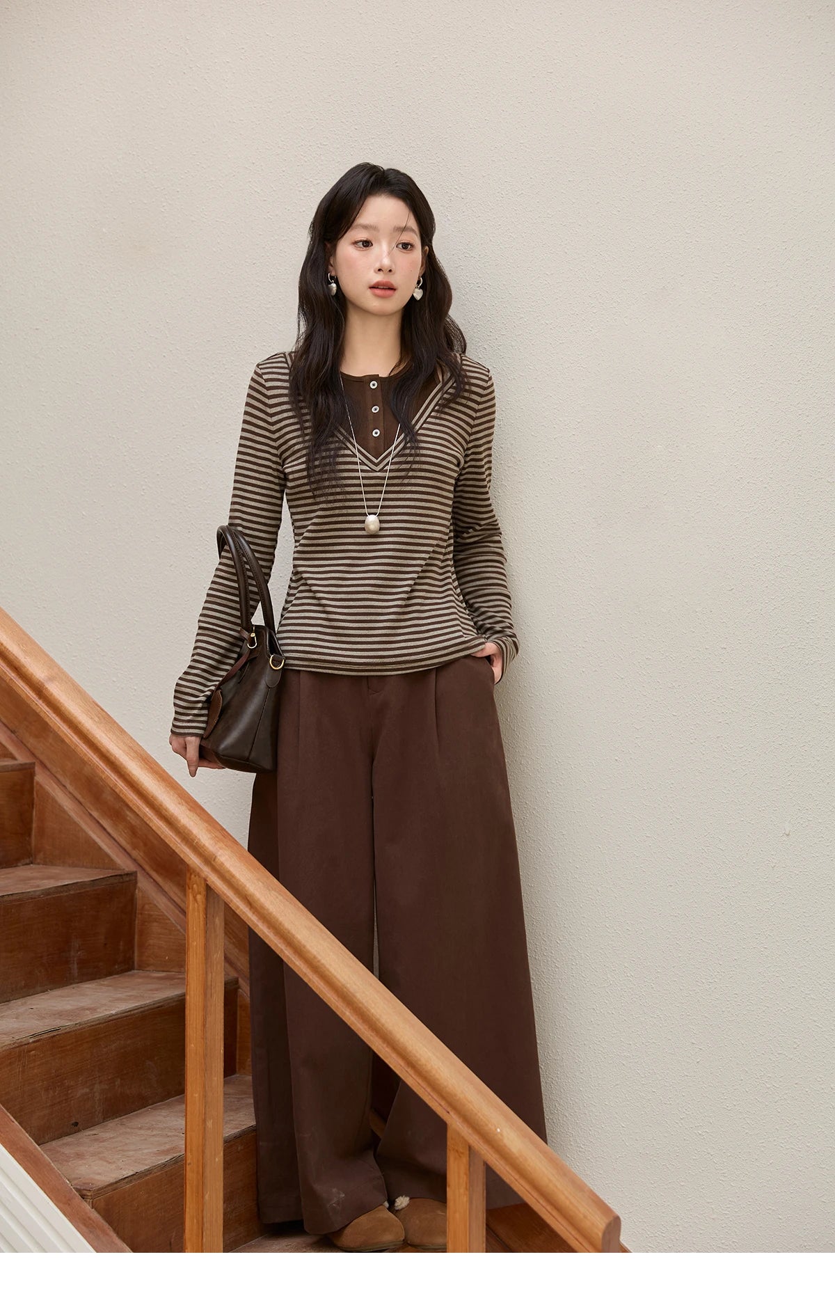 MISHOW Cotton Woman Long Sleeves Tee 2025 Autumn Winter Retro Fake Two-piece Striped Top Commute Knitted Top Ladies MXE51Z2555