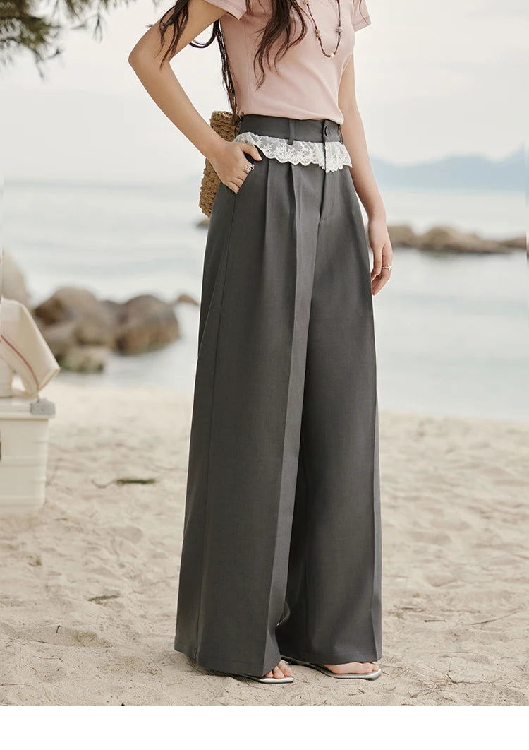 MISHOW Gray Suitable Pant Women 2025 Summer High Waist Retro Long Wide Leg Pants Woman Fashion Office Lady Trousers MXE32K0921