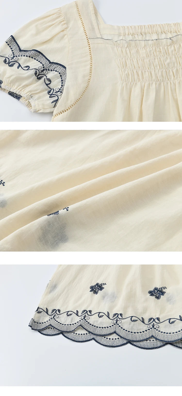 MISHOW Square Neck Puff Sleeve Women's Blouse 2025 Summer Fashion Flower Embroidery Hollow Out Blouse Female Clothing MXE39X1953