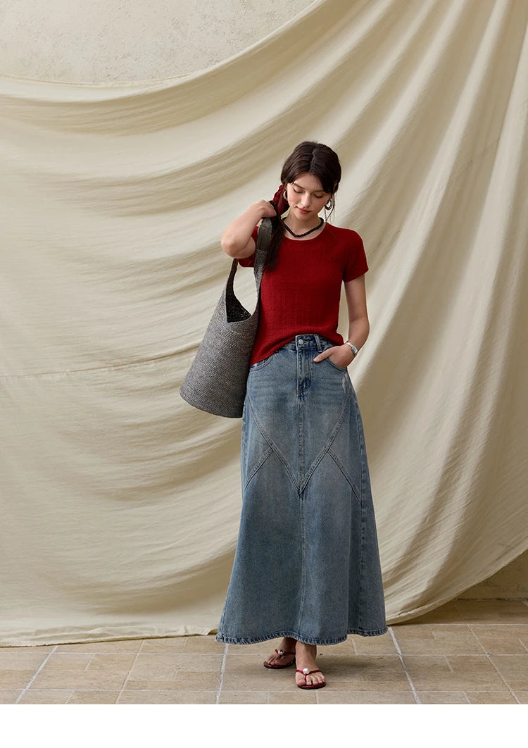 MISHOW Office Lady Women’s T-shirts Summer 2025 Short Sleeve Round Neck Solid Slimming Knitted Shirt Female Fashion MXE34Z1257