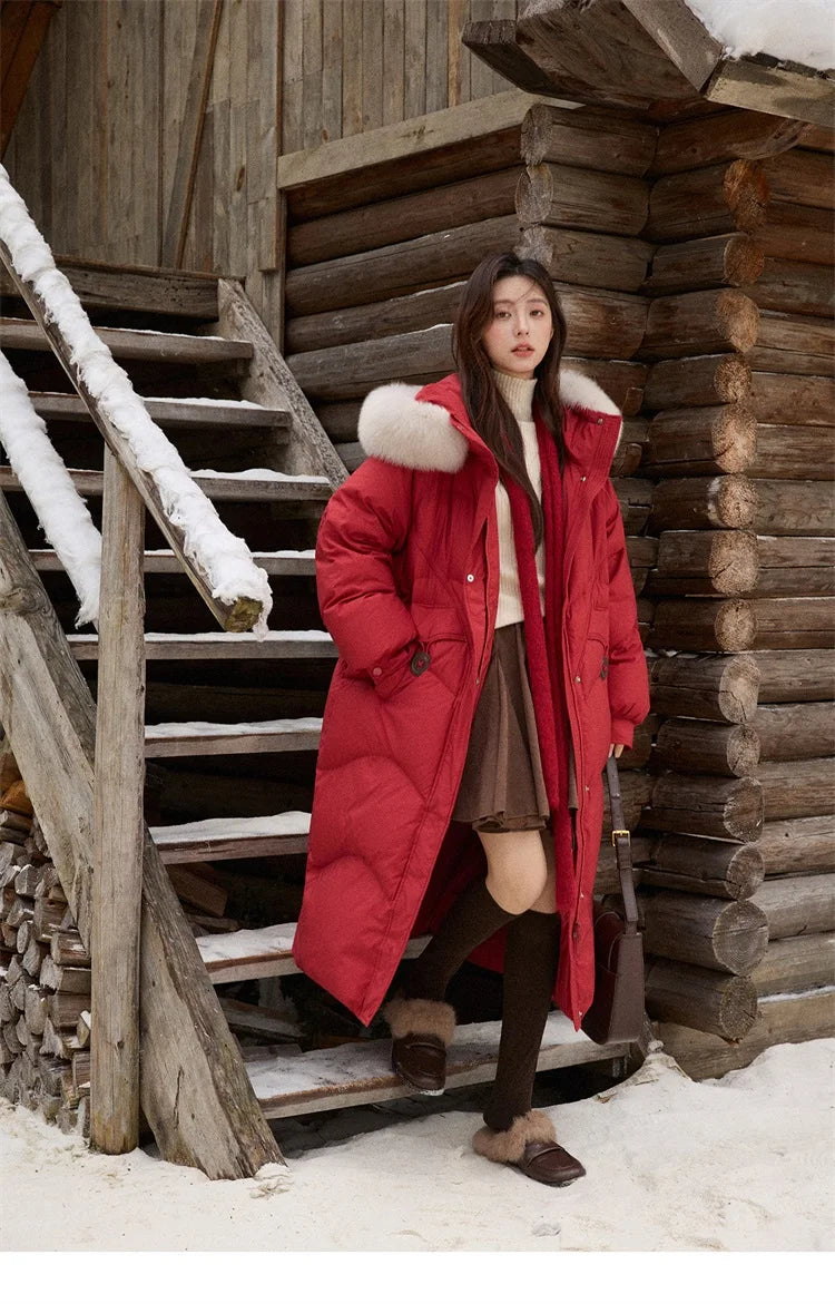 MISHOW Fox Fur Collar Down Jacket for Women 2025 Winter Fashion 90% White Duck Down Thickened Coat Warm Long Coat  MXE51Y0082