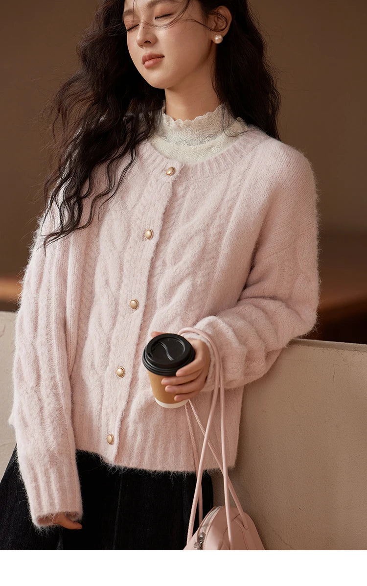 MISHOW Sweet Sweater Cardigan Women 2024 Autumn Winter French Gentle Slim Single Breasted O-Neck Wool Knitted Jacket MXD55Z1030