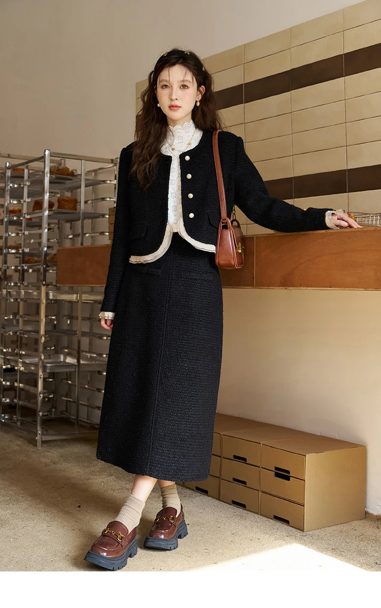 MISHOW Wool Blend Short Coat Rear Split Skirt Separately Women 2024 Winter French Fashion Elegant Jacket A-line Skirt MXC56W0162