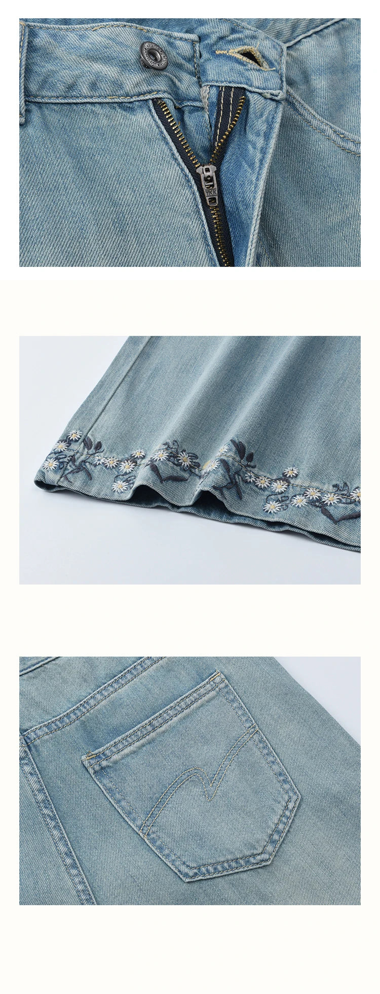 Mishow Flower Embroidery High Waist Wide Leg Jeans MXE37K0991