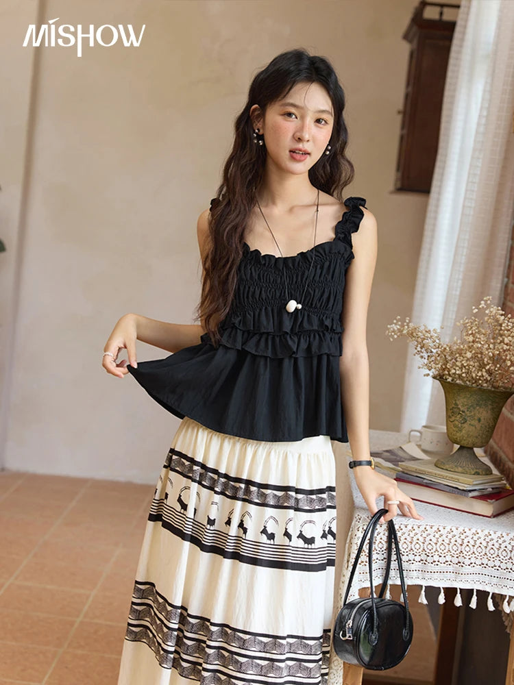 MISHOW Women Basic Camisoles 2025 Summer New Fashion Sleeveless Ladies Tank Top Edible Tree Fungus Design Casual Top MXE36D1184