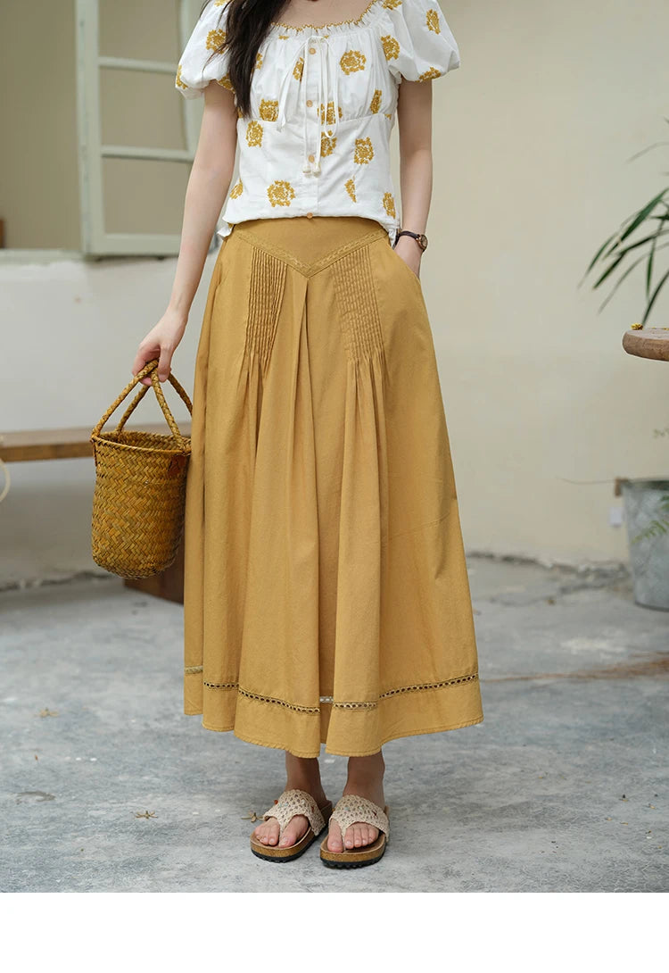 MISHOW Fashion High Waist Skirts for Woman 2025 Summer New Ladies Casual Pocket Bottom Spliced Hollow Out Lace Skirts MXE35B0724