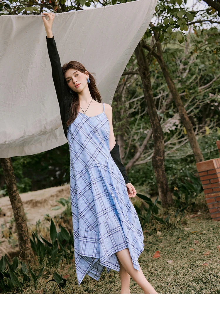 MISHOW Holiday Women's Summer Camisole Dresses 2025 Sleeveless Blue Palid Slim A-line Dress Female New Fashion Thin MXE33L2260