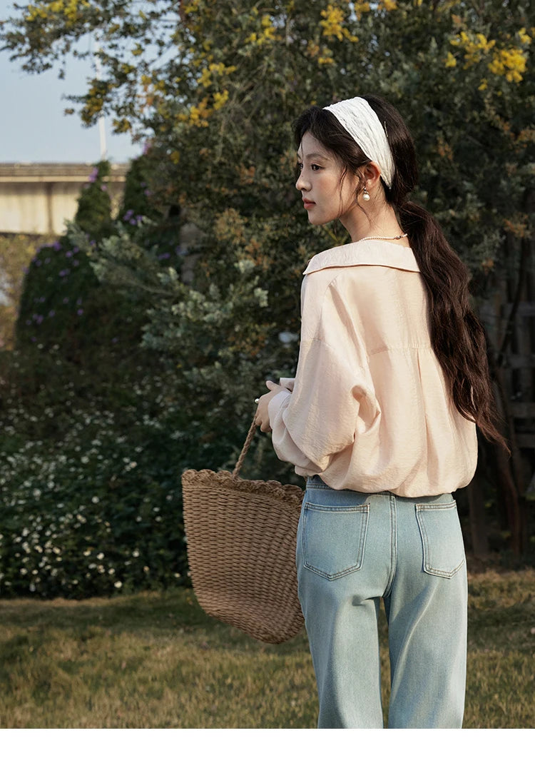 MISHOW Casual Spring Shirt Women New 2025 Long Sleeve Turn-down Collar Fake Two-piece Blouses Lady Fashion Loose Tops MXE16C0777