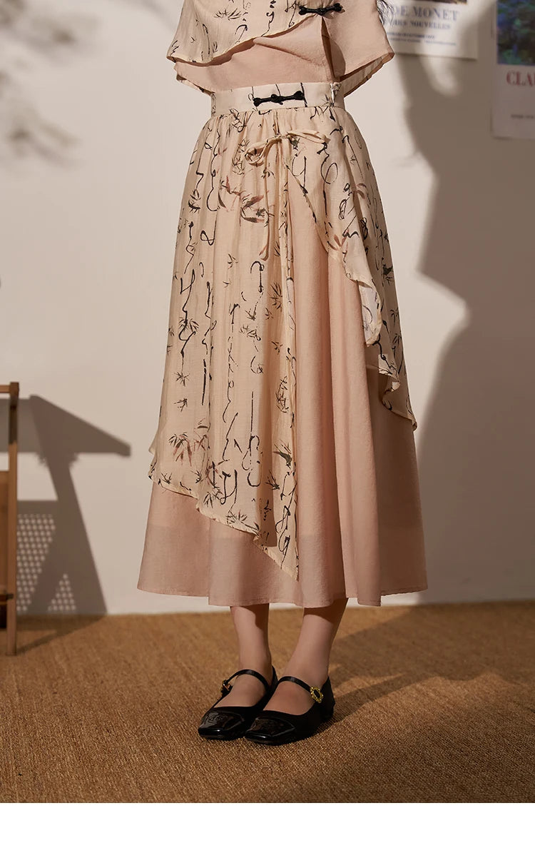 MISHOW Chinese Polo Neck Top Asymmetric Fork Skirt Separately Summer Floral Puff Sleeve Shirt High Waist A-line Skirt MXD22X1396