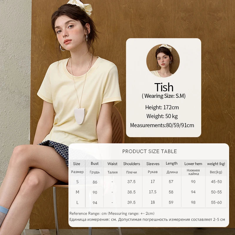 MISHOW Casual Summer T-shirts Women Short Sleeve Round Neck Solid Straight Shoulder Shirt Female Fashion Slimming New MXE31T0532