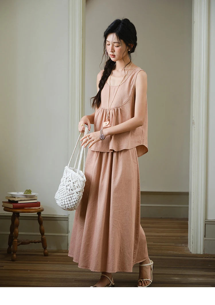 MISHOW Ladies 2 Pieces Set 2025 Summer New U-shaped Collar Sleeveless Top Fashion A-line Skirt Set Women's Clothing MXE35T0606