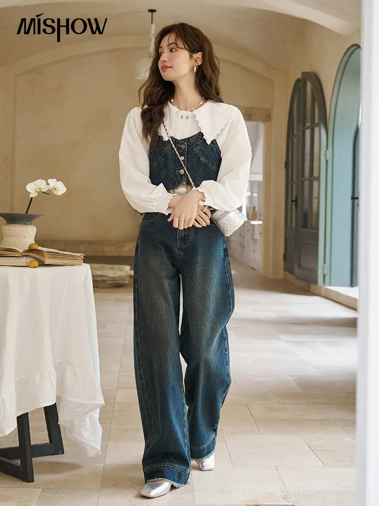 MISHOW American Retro Denim Suspender Tank Top 2024 Spring Single Breasted Sleeveless Short Vest Top Outerwear MXD12D0025