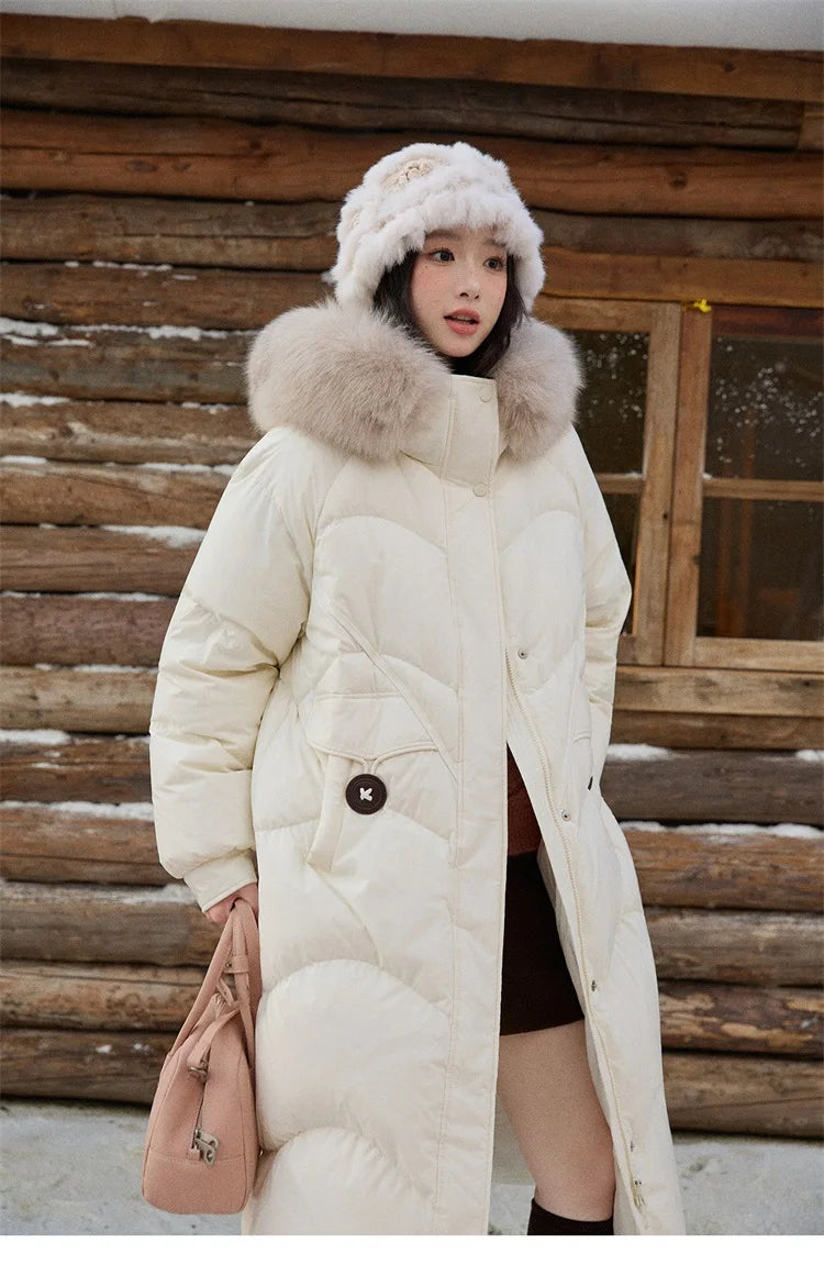 MISHOW Fox Fur Collar Down Jacket for Women 2025 Winter Fashion 90% White Duck Down Thickened Coat Warm Long Coat  MXE51Y0082