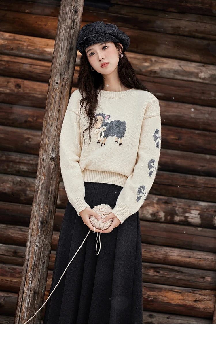 MISHOW Soft Lamb O-Neck Pullovers Color Clash Spliced Knitted Sweater 2024 Winter Women Clothes Thickened Warm Tops MXD59Z1140