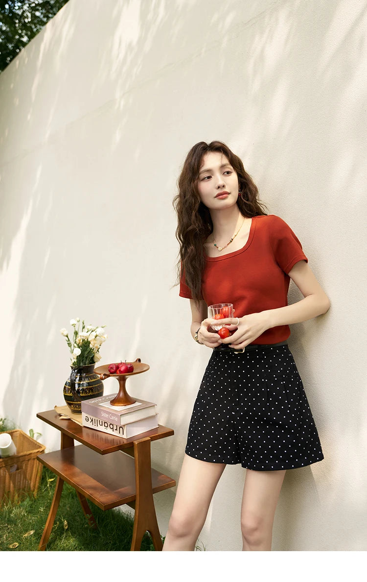 MISHOW Multi Color Square Neck Tees Short Sleeve Solid Color T-shirt for Women 2024 Spring/summer Basic Versatile Top MXC12T0641