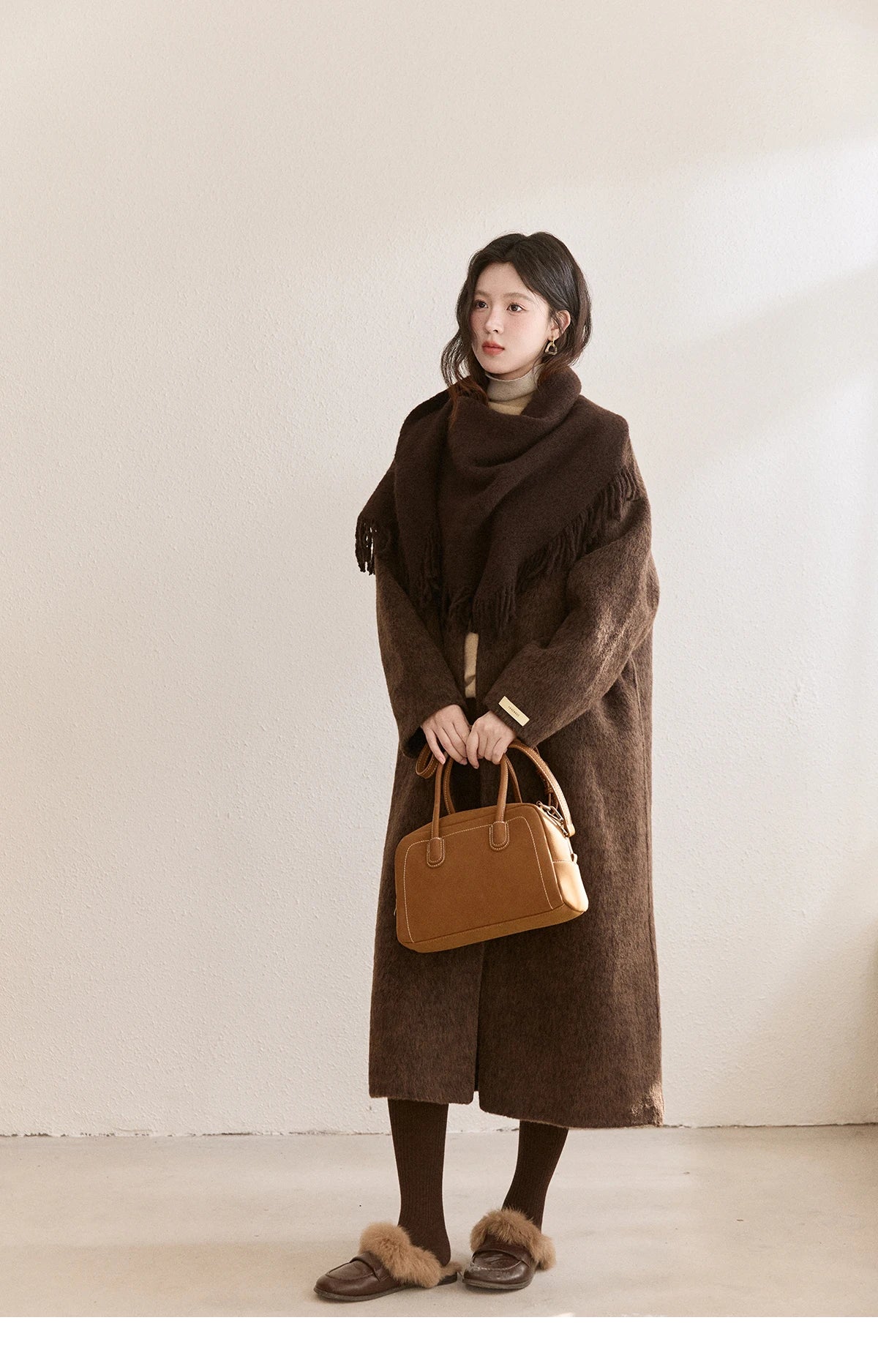 MISHOW Women's Woolen Coat with Scarf Winter Invisible Buckle Design Wool Overcoat Loose Elegant Warm Outerwear MXE93W1030