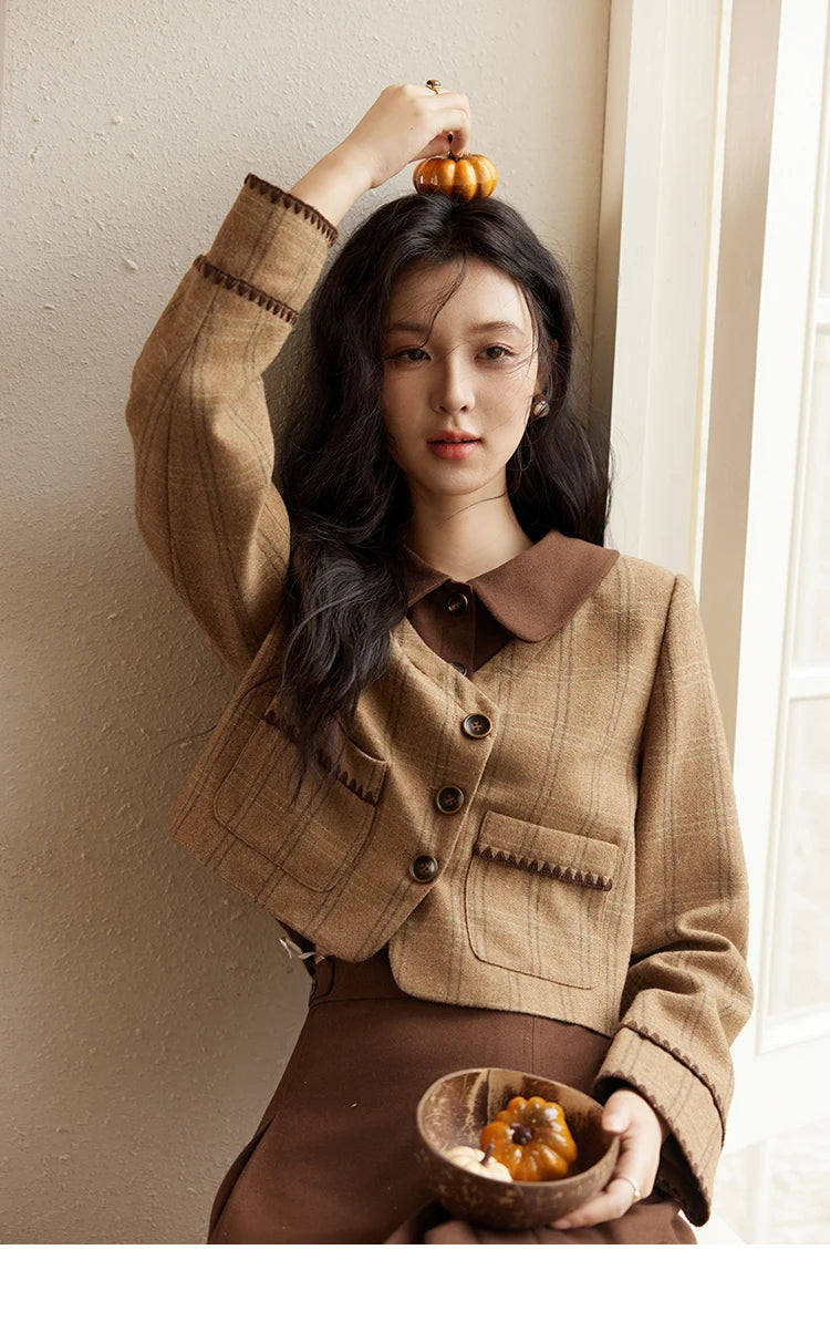 MISHOW Plaid Tweed Coats Midi Skirt Separately Women 2024 Fall Winter Polo Vintage Elegant  Jackets Pleated Skirts MXD46W0460