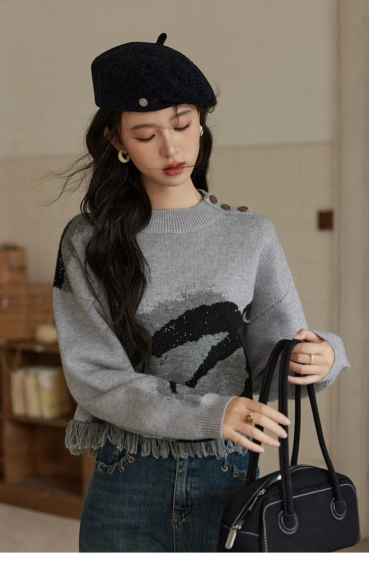 MISHOW Tassel Knitted Sweater Women Fashion Half High Neck Pullover Sweater 2024 Autumn Winter Premium Casual Top MXD43Z0680