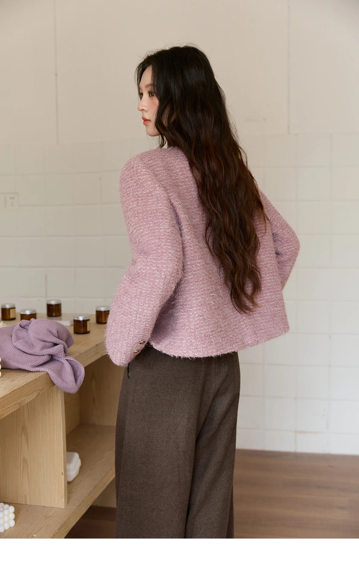 MISHOW Wool Coat Woman 2025 Purple Luxury O-neck Double-breasted Tweed Coat Commute Short Jacket Winter Clothes MXE88W0881