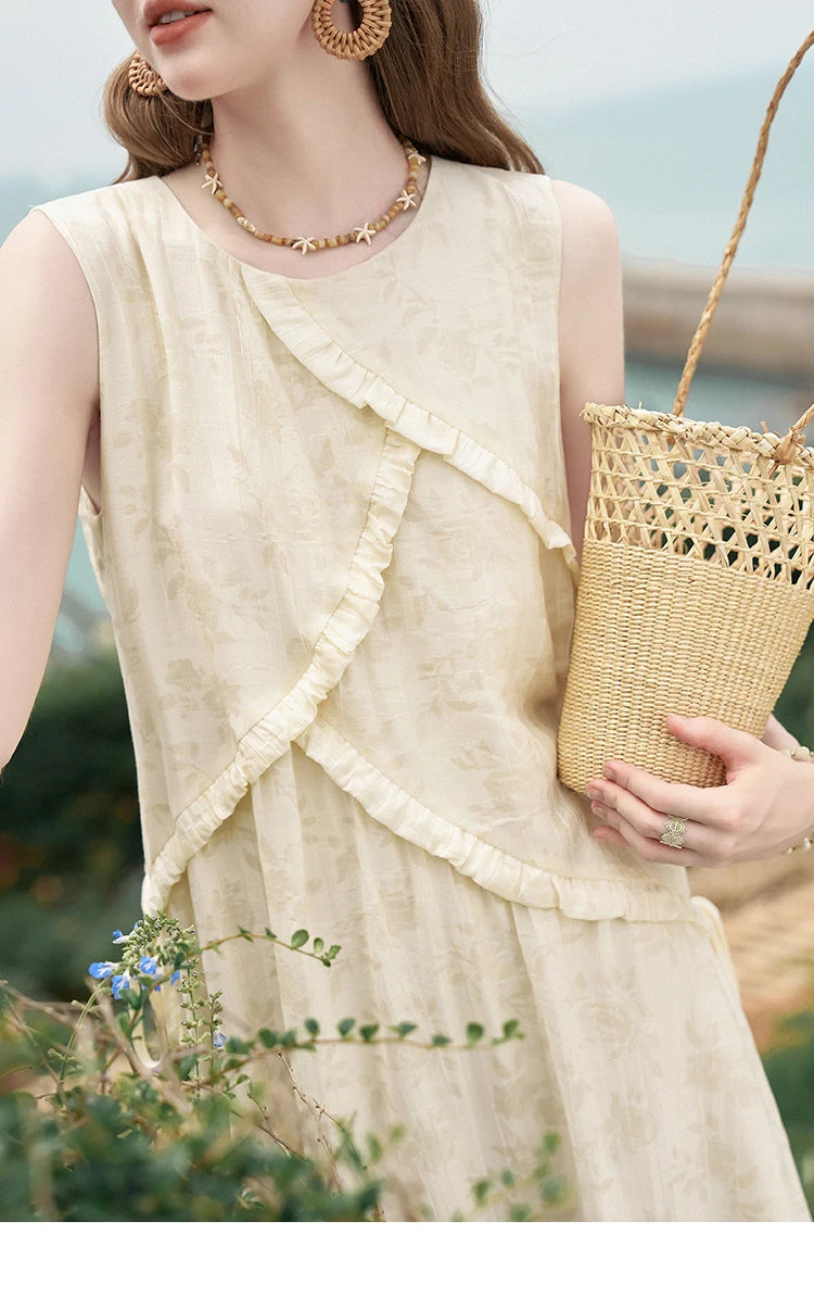 MISHOW French Sleeveless Suspender Dress for Women Summer Round Neck Auricularia Auricula Edge Lace-up Vest Dresses MXD26L1821