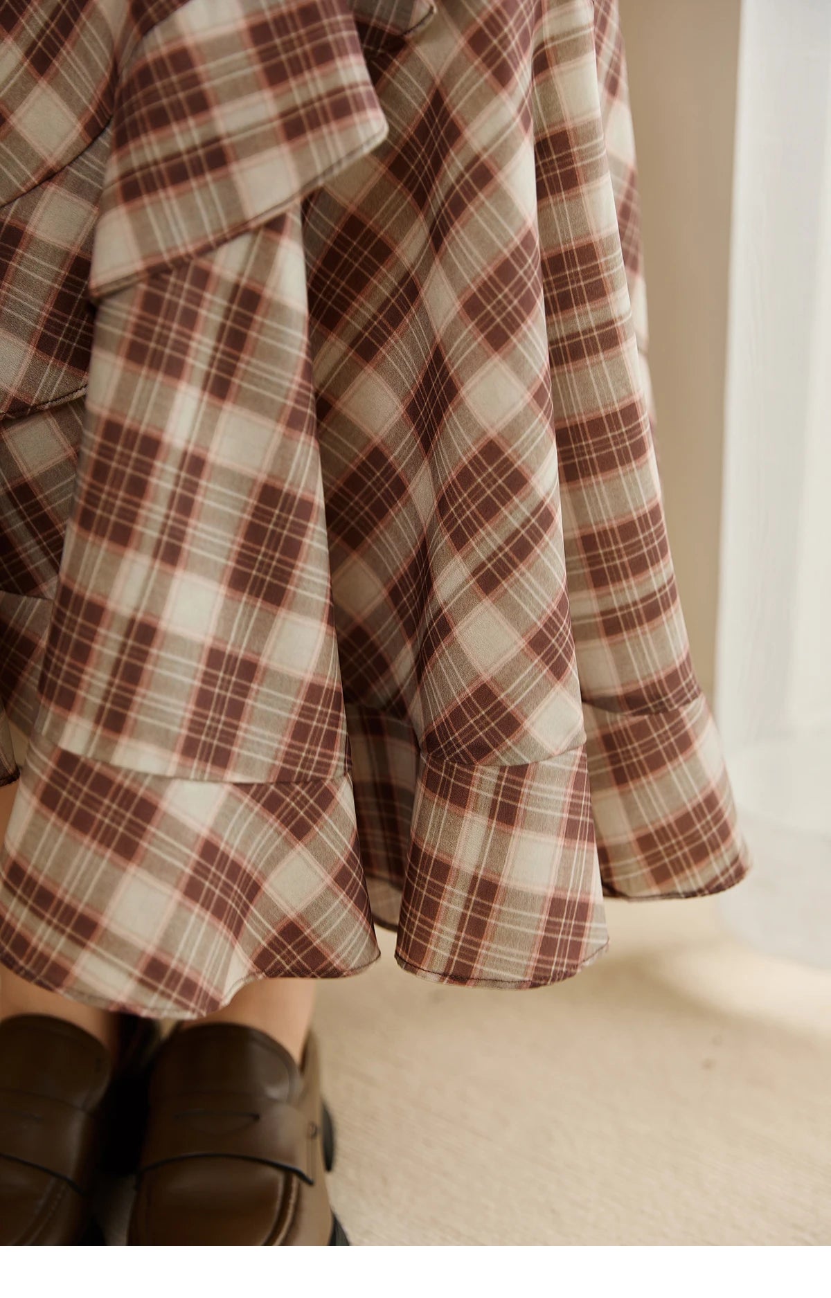 MISHOW Retro Plaid Skirt for Women Autumn 2025 Irregular Ruffle Edge Mid Length Skirt Women Back Elastic Waist Skirts MXE43B2396