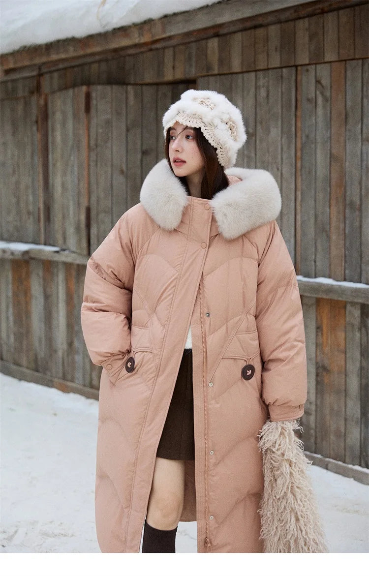 MISHOW Fox Fur Collar Down Jacket for Women 2025 Winter Fashion 90% White Duck Down Thickened Coat Warm Long Coat  MXE51Y0082