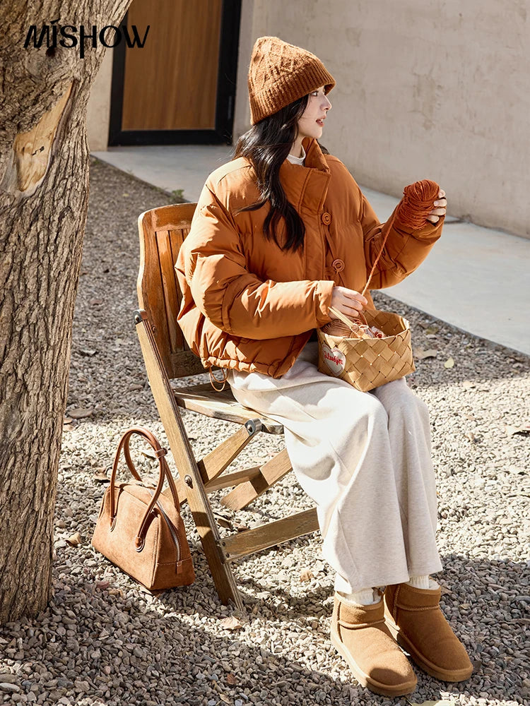 MISHOW Minimalist Down Jacket Women Zipper Short Jacket 2024 Fall Winter Loose Korean Version White Duck Down Jacket MXD42Y0047