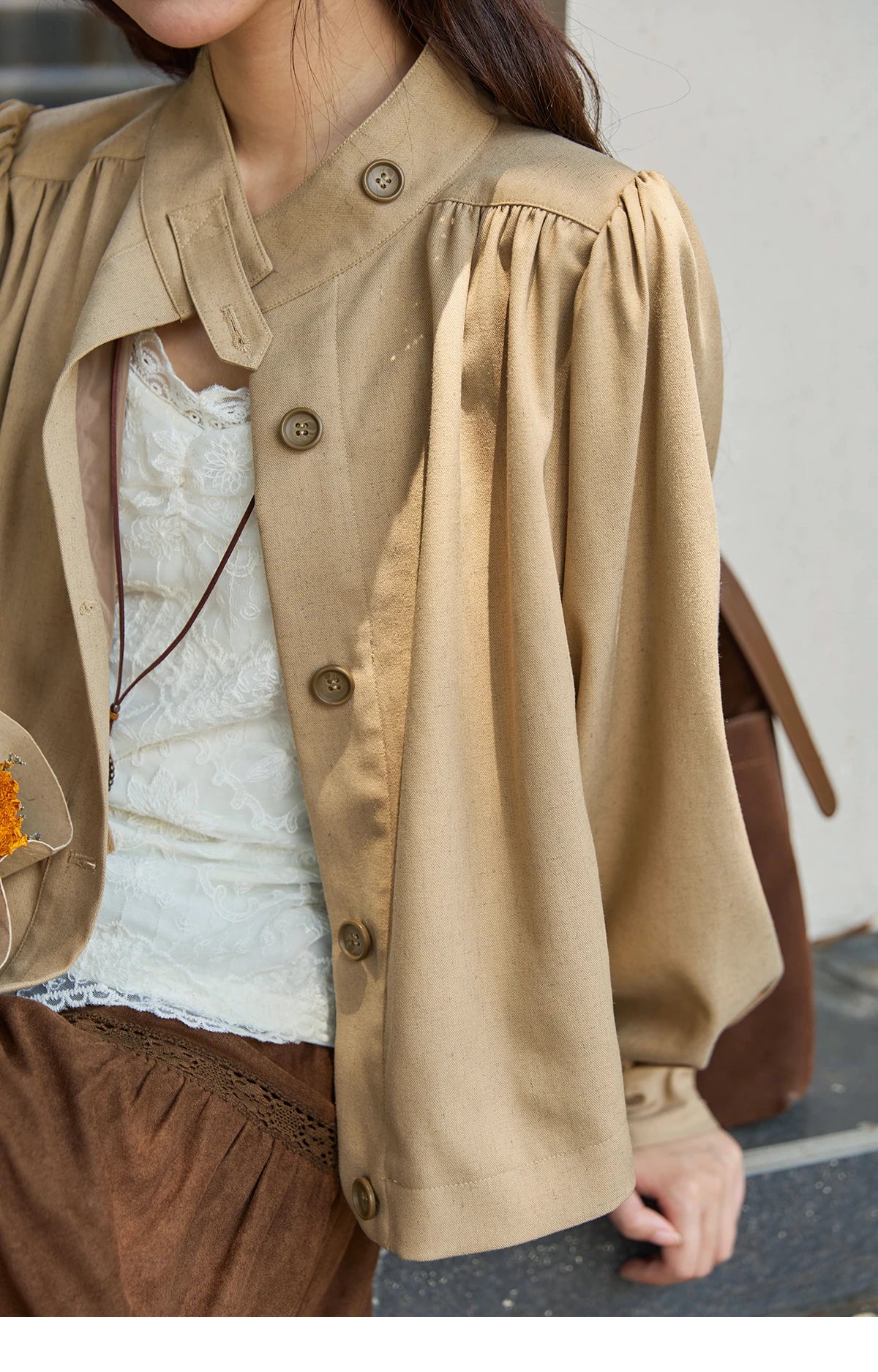 MISHOW British Trench Coat 2025 Autumn Women's Light Brown Stand Collar Coats Female Single Breasted Versatile Jacket MXE43W0802