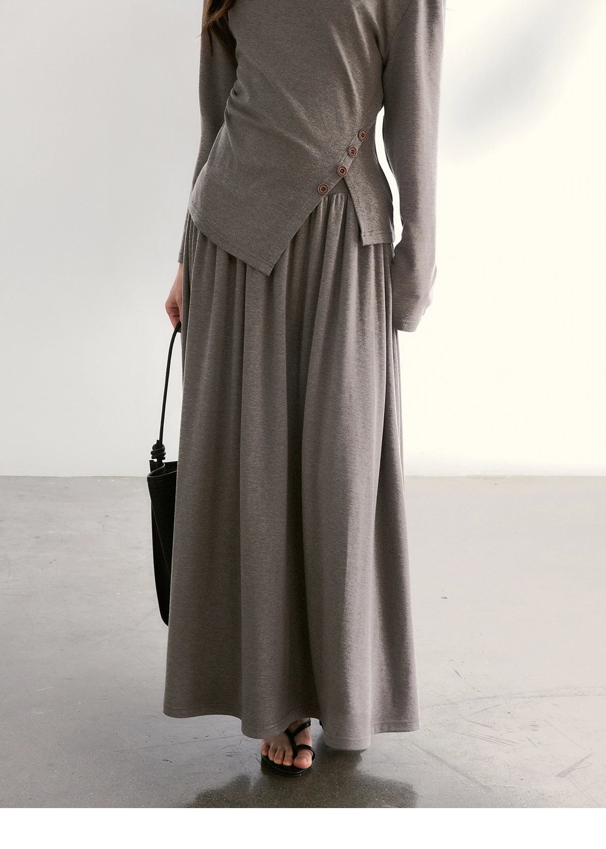 MISHOW Women's Grey Irregular Top Elastic Waist Skirt Two-Piece Set Spring Off-Shoulder Lace Trim Top Maxi Skirt Set MXF13T1479